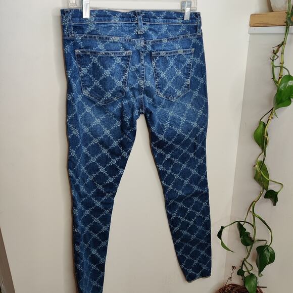 Current/Elliott Blue The Rolled Jeans in Indigo Rose Lattice Print Size 28 - Picture 7 of 13